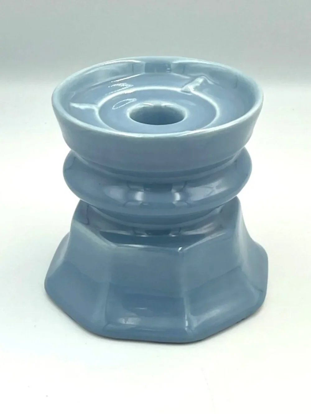 Beacon Hill Blue Ceramic Candle Holder Pedestal Holds Taper Dinner Votive Pillar